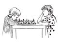 Boy and girl sitting and playing chess Royalty Free Stock Photo