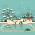 Boy and girl skating on ice surface vector Royalty Free Stock Photo