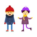 Boy and girl skating vector. Royalty Free Stock Photo