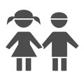 Boy and girl solid icon, 1st June children protection day concept, children silhouettes sign on white background Royalty Free Stock Photo