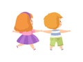 Boy and Girl Standing Holding Hands, Cute Kids Back View Cartoon Vector Illustration