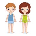 Boy and a girl are standing on a white background.