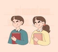 Boy and girl student holding book in their hands. Educational concept hand drawn vector illustration Royalty Free Stock Photo