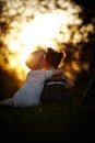 Boy and girl on sunset Royalty Free Stock Photo