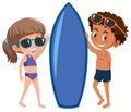 Boy and girl surfer