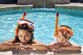 Boy & Girl In Swimming Pool with Goggles & Snorkel Royalty Free Stock Photo