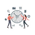 A boy and a girl are talking about time on the clock Royalty Free Stock Photo