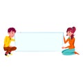 Boy And Girl Teens Holding Blank Poster Vector Royalty Free Stock Photo