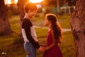 Boy girl teens are holding hands romance Royalty Free Stock Photo