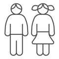 Boy and girl thin line icon, childhood concept, Teenagers sign on white background, Young male and female children