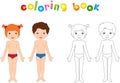 Boy and girl unclothed. Educational coloring book for kids