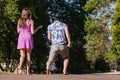 Boy Girl Walking Away Talking Laugh Royalty Free Stock Photo