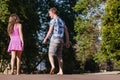 Boy Girl Walking Away Talking Laugh Royalty Free Stock Photo