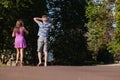 Boy Girl Walking Away Talking Relaxing Royalty Free Stock Photo