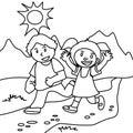 Boy and girl walking coloring page Royalty Free Stock Photo