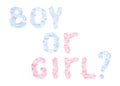 Boy or Girl. Watercolor illustration for prints at the Baby gender reveal party. Hand drawn on white isolated background Royalty Free Stock Photo