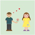 Boy give flower to girl, courtship and love concept.