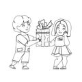 Boy Give Gift To Girl Friend On Birthday Vector