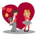 Boy gives a girl a gift.Valentine`s Day Royalty Free Stock Photo