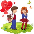 Boy gives girl a gift. Vector illustration Royalty Free Stock Photo