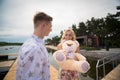 Boy gives a girl a teddy bear