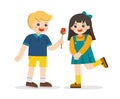 Boy giving a rose to a girl. Couple propose with flower. Couple on romantic date. Royalty Free Stock Photo
