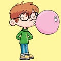 boy with glasses blowing a bubble gum balloon Royalty Free Stock Photo