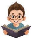 Boy with glasses reading a book intently Royalty Free Stock Photo