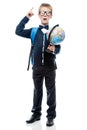 boy with a globe with a good idea on a white background Royalty Free Stock Photo