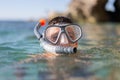 Boy with goggles and pipe before diving portrait Royalty Free Stock Photo