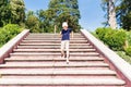 Boy going down on stairs barefoot Royalty Free Stock Photo