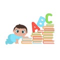Boy going up the stairs of books Royalty Free Stock Photo