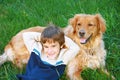 Boy and Golden Retriever Royalty Free Stock Photo