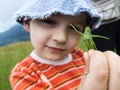 Boy with the grasshopper Royalty Free Stock Photo