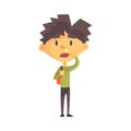 Boy In Green Sweater With Running Nose, Primary School Kid, Elementary Class Member, Isolated Young Student Character