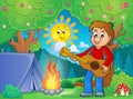 Boy guitar player in campsite theme 1 Royalty Free Stock Photo