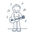 Boy guitar player flat illustration. Smiling teenager holding electric guitar cartoon character Royalty Free Stock Photo