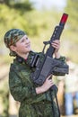 Boy with a gun playing laser tag