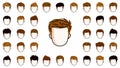 Boy hairstyles heads vector illustrations set isolated on white background, early teen kid boy attractive beautiful haircuts Royalty Free Stock Photo