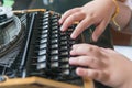 Boy hands writing on old typewriter Royalty Free Stock Photo