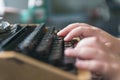 Boy hands writing on old typewriter Royalty Free Stock Photo