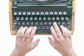 Boy hands writing on old typewriter isolated Royalty Free Stock Photo