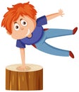 A boy handstand on stump cartoon charatcer