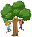 A boy hanging on a tree in cartoon style Royalty Free Stock Photo
