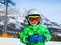 Boy has a fun on ski Royalty Free Stock Photo