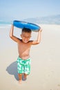 Boy has fun with the surfboard