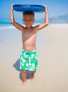 Boy has fun with the surfboard