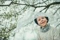 Boy in a hat with an umbrella Royalty Free Stock Photo