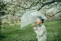 Boy in a hat with an umbrella Royalty Free Stock Photo