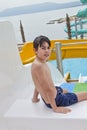 The Boy is Have Fun in the Aqua Park Royalty Free Stock Photo